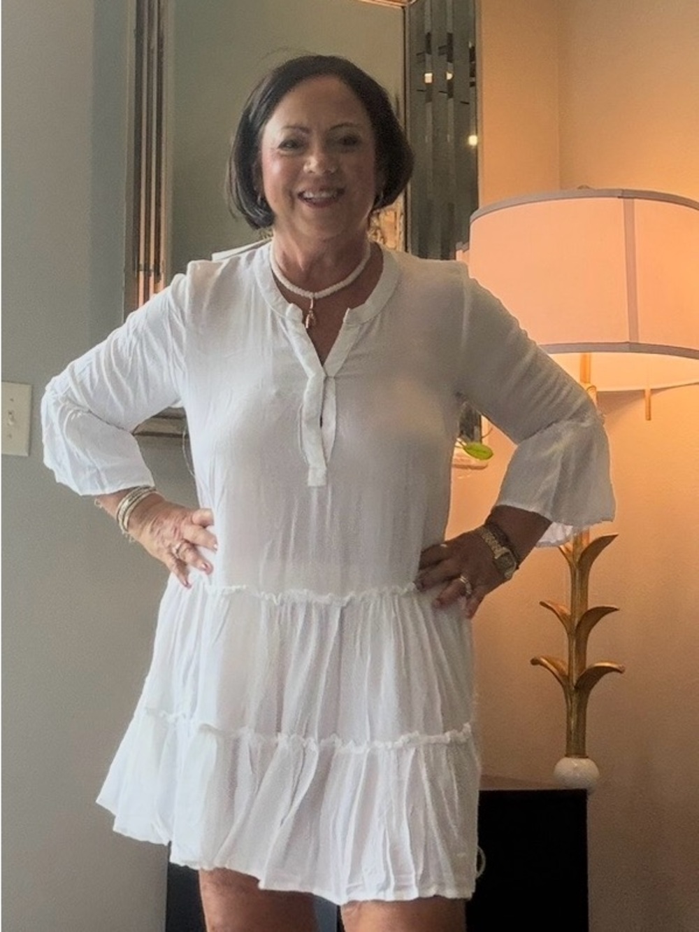 Women's White Tiered Tunic Dress Top or Coverup